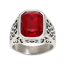 Stainless Steel Cubic Zirconia Vintage Floral Ring Silver