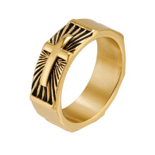 Men's Stainless Steel Cross Ring Gold 8mm Size 12