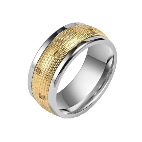 Cubic Zirconia Inlay Rotatable Ring Gold Size 7