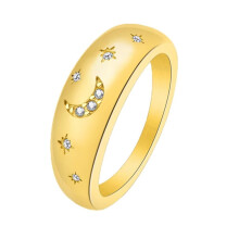 Women's Stainless Steel Moon Star Wedding Band Ring Gold