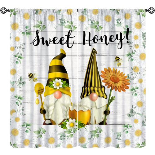 White Wood Stripe Bee Curtains Rod Pocket Thermal 2 Panels
