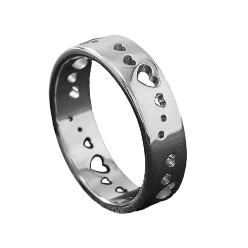 Women's Stainless Steel Hollow Heart Ring Silver Size 7