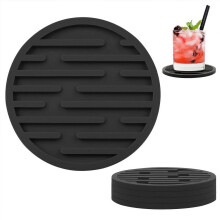 Black Drink Coasters Set - Soft Cup Mats with Striped