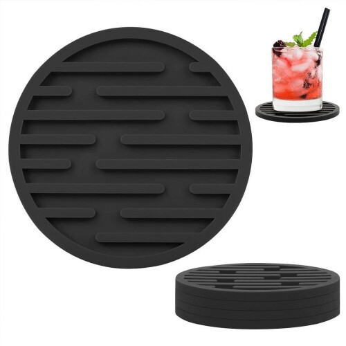 Black Drink Coasters Set - Soft Cup Mats with Striped