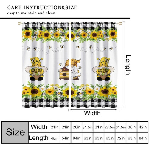 Sunflower Black White Scottish Grid Bee Curtains 2 Panels 2