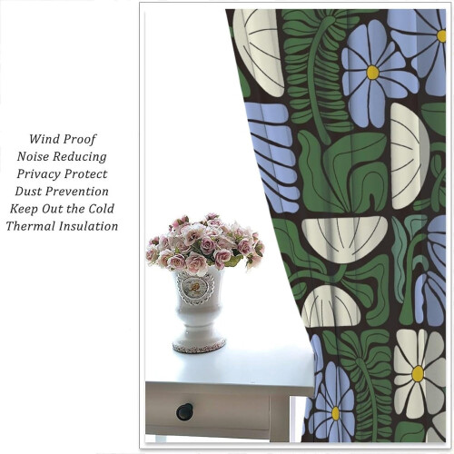 Geometric Floral Curtains Boho Botanical Print Green Blue 2