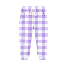 Purple Fuzzy Ruched Plaid Trousers for Kids 2Y