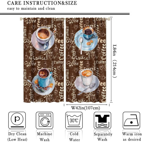 Retro Coffee Kitchen Curtains Rustic Brown 84x84in 1