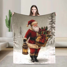 Christmas Throw Blanket Vintage Santa Red Green Flannel