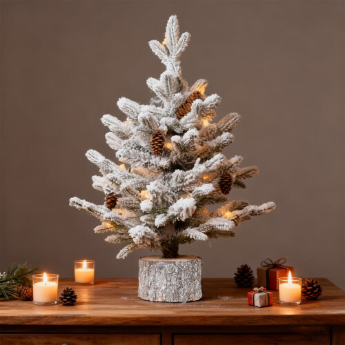 Pre-Lit Flocked Basin Tree 2FT 30 Warm White LEDs 2