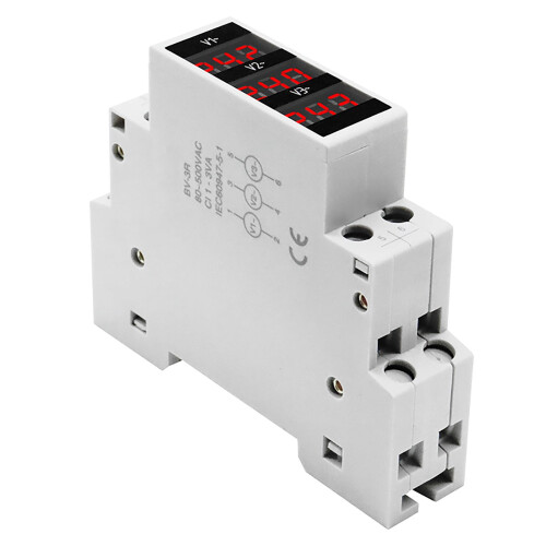 Guide Rail Three-Phase Voltmeter AC Digital LED Display