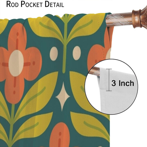 Floral Curtains Retro 70s Geometric Minimalist 2 Panels 1