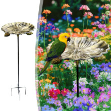 Freestanding Birdbath Bowl Outdoor Iron Base 5-Spiky Stake