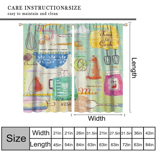 Kitchen Curtains Food Pattern Rod Pocket Thermal Insulated 2