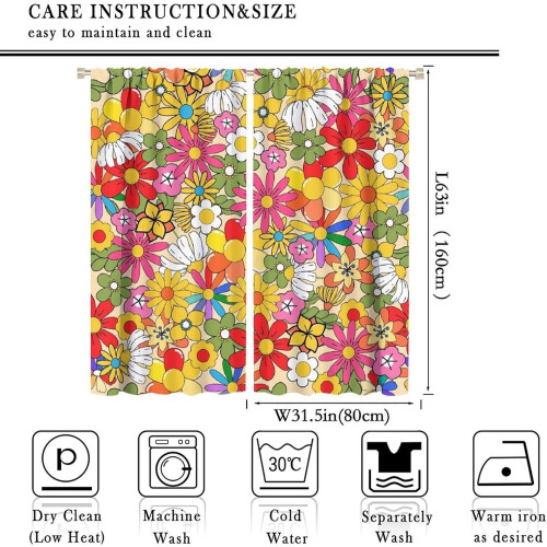 Boho Floral Vintage Curtains 2 Panels 63x63 inch 1