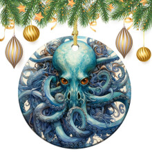 Vintage Blue Octopus Ceramic Ornament 3 inch