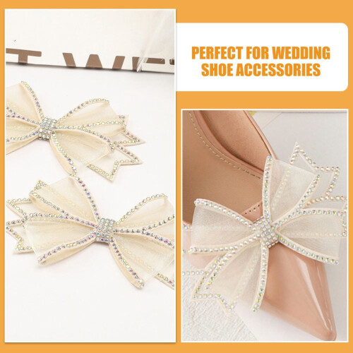 Rhinestone Shoe Charm Beige Bowknot 1 Pair 2