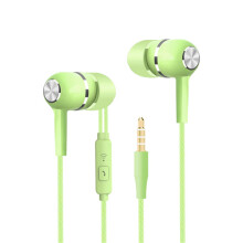 Green wired in-ear earbuds with mic and noise isolation,