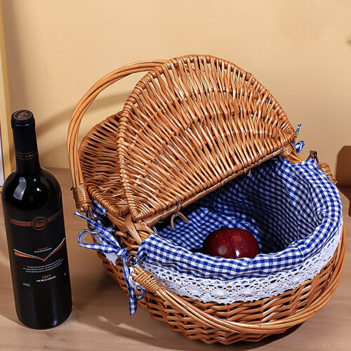 Handwoven Wicker Picnic Basket with Removable Liner 1 1