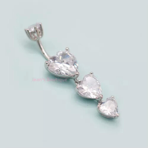 Sterling Silver Dangle Heart Belly Button Ring 6.5mm 2