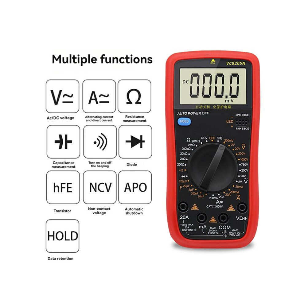 Dt9205n Digital Multimeter Ncv Voltage Tester Ac Current Resistance Capacitance Diode Meter 6032292746063