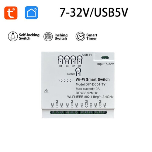 Tuya Wifi 4 Channel Module   2.4G WiFi Garage Door  Curtain Module Relay Module Wireless  7-32V 2