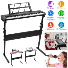 61-Key Electric Keyboard Piano with Adjustable Stand and