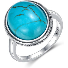 Turquoise Ring Sterling Silver Boho Vintage Round Ring Size