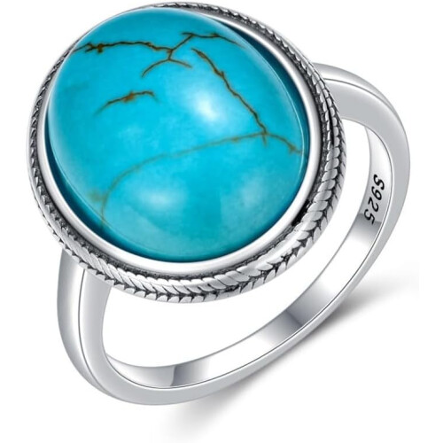 Turquoise Ring Sterling Silver Boho Vintage Round December