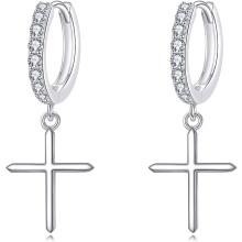Sterling Silver Cross Drop Earrings with Moissanite for
