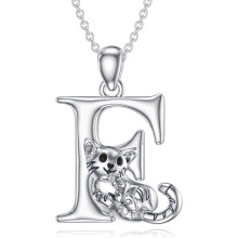 Cat Initial Pendant Necklace Silver Alphabet A-Z for Women