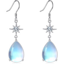 SOULMEE Sterling Silver Moissanite Moonstone Drop Earrings