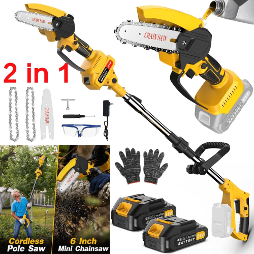 Cordless Pole Saw and Mini Chainsaw 6 Inch Extendable