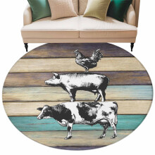 Farmhouse Animal Rug Round 5 Ft Non-Slip Indoor Rug