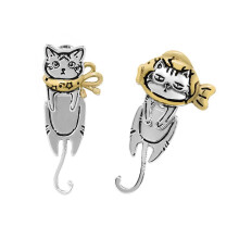 Asymmetrical Graffiti Cat Earrings Silver Unisex Jewelry