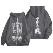 Women's Y2K Skeleton Graphic Oversized Hoodie Fleece Jacket