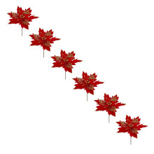 Glitter Fabric Poinsettias Red 13 Inch 6 Pieces