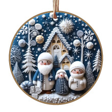 Acrylic Christmas Ornaments White Blue Snowman Tree Door
