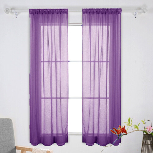 Dark Purple Polyester Sheer Curtain 39x79 in