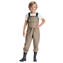 Kids Rain Bib Pants Waterproof Suspender Khaki Size 8.5-9