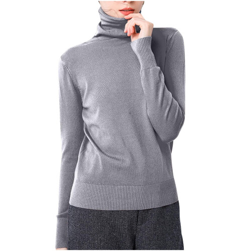 Women's Turtleneck Sweater Solid Knitted Cotton Long Sleeve 1
