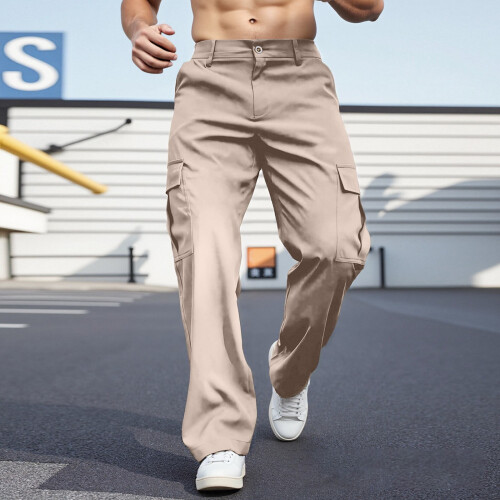 Men's Stretch Cargo Chino Trousers Regular Fit Wide Leg 1