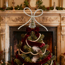 Metal Rhinestone Bow Tree Topper Silver 11.22x7.28 in