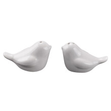 Ensemble de salière et poivrière en céramique « Oiseaux amoureux » (blanches) - Cadeaux de mariage personnalisés