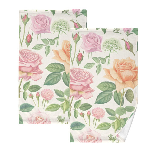 Rose Flower Cotton Hand Towels Set 2 pcs