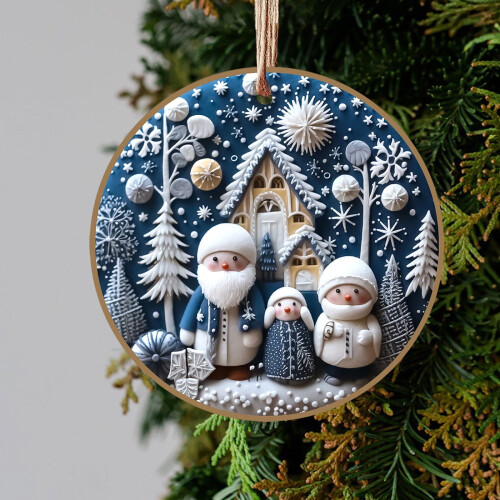 White and Blue Acrylic Christmas Ornaments Snowman Tree 1