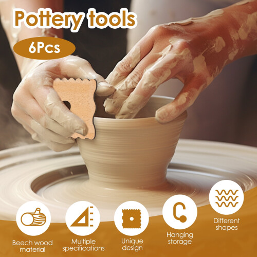 Beech Wood Pottery Ribs and Foot Shapers 6 Pcs 1