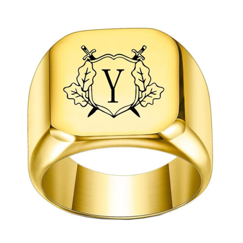 Stainless Steel Initial Ring A to Z Gold Tone Size 5