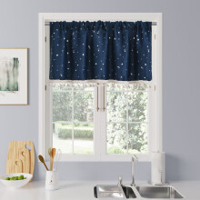 Star Pattern Curtain with Tassels Threaded Pole 1 Piece