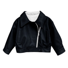 Kids Long Sleeve Turtle Neck Faux Pleather Jacket Set